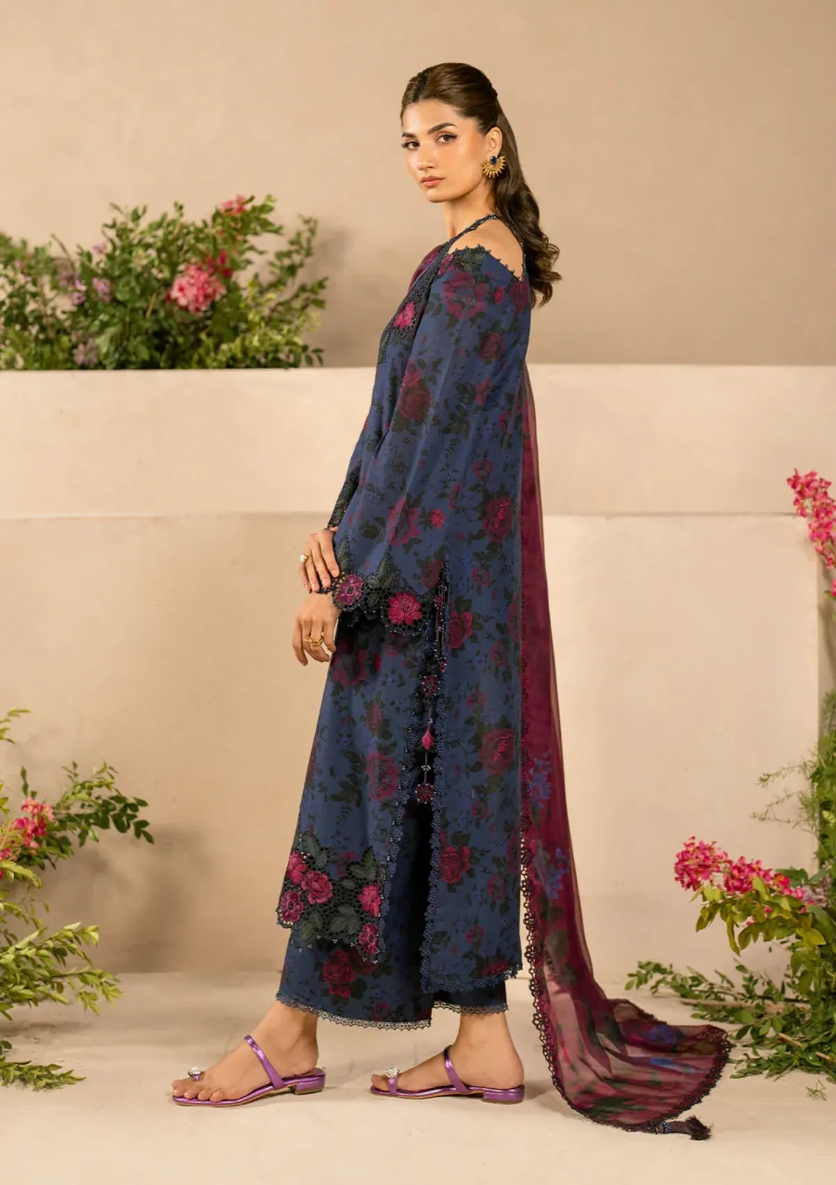 3 Piece Unstitched Digital Printed Embroidered Lawn Suit with Printed Chiffon Dupatta