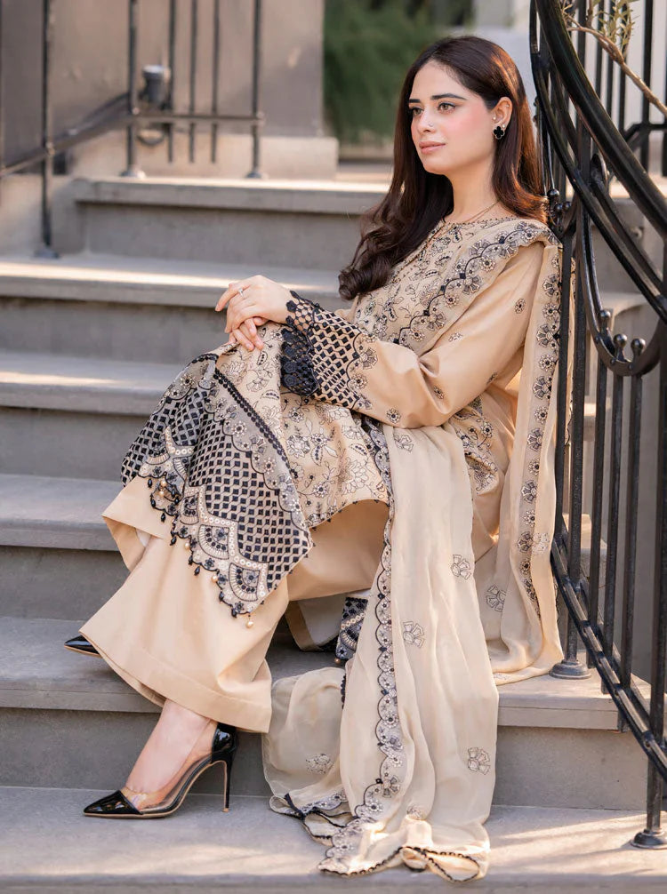 SAPPHIRE-3PC LAWN EMBROIDERED SHIRT WITH CHIFFON EMBROIDERED DUPATTA AND TROUSER