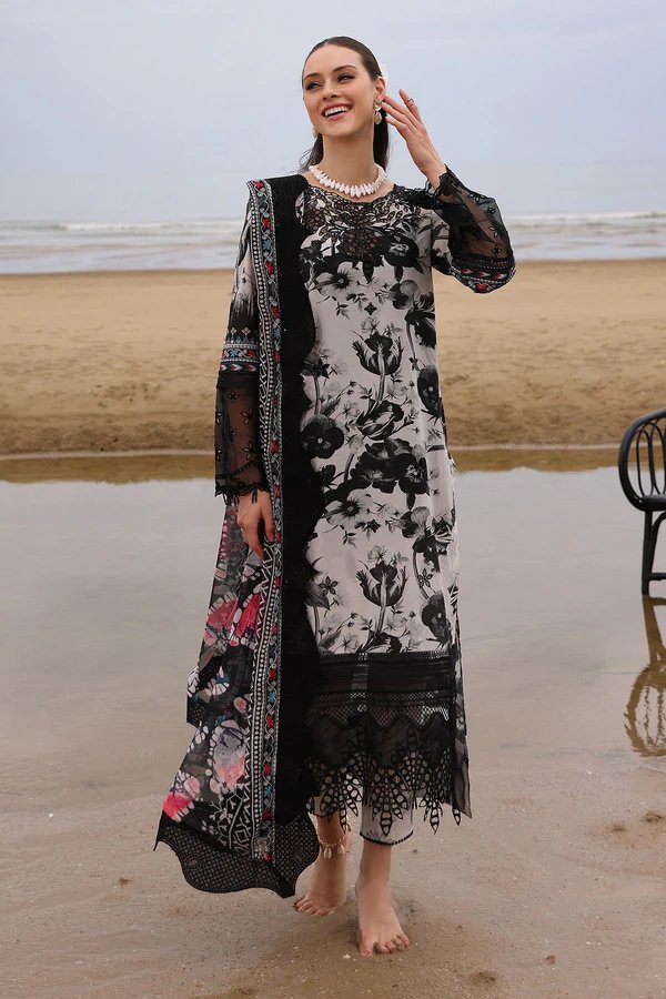 3 Piece Unstitched Digital Printed Embroidered Lawn Suit with Printed Chiffon Dupatta