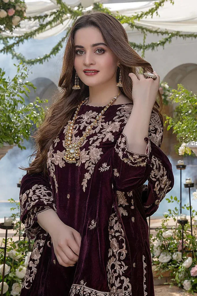 Unstitched Embroidered Velvet 3PCs With Velvet Shawl