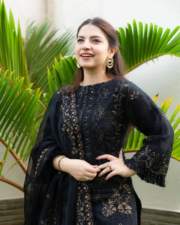 DANANEERR - 3PC Lawn Embroidered Shirt With Bamber Embroidered Dupatta