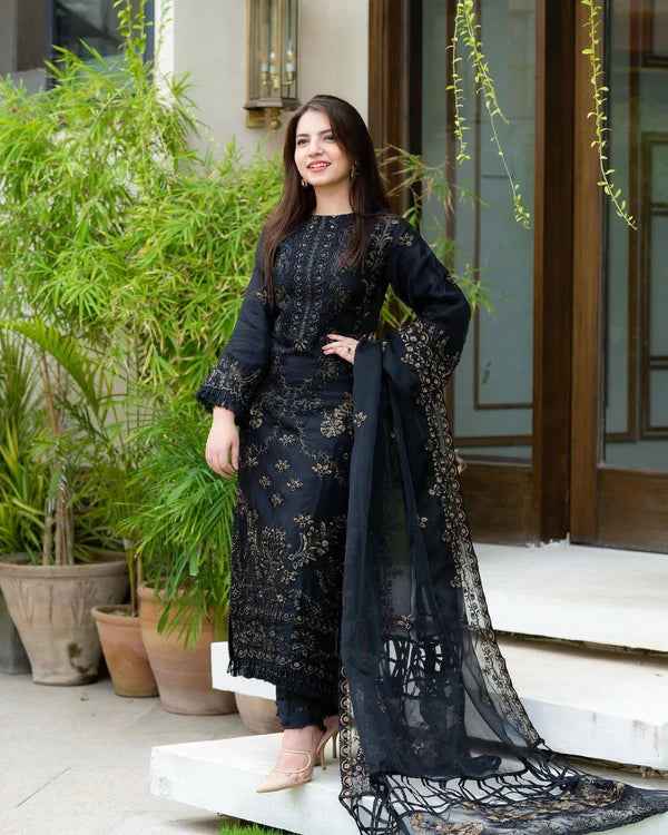 DANANEERR - 3PC Lawn Embroidered Shirt With Bamber Embroidered Dupatta