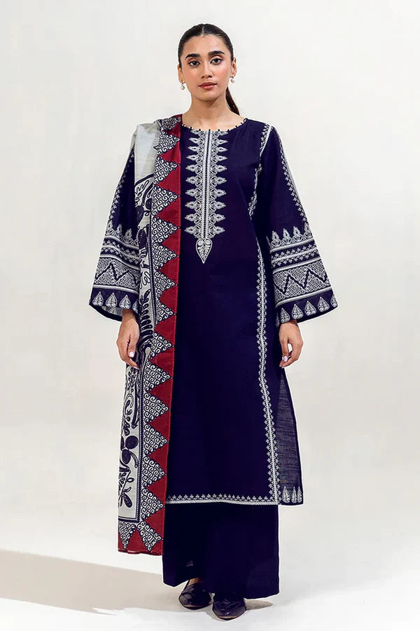 BEECHTREE-3PC LAWN EMBROIDERED With Printed Dupatta
