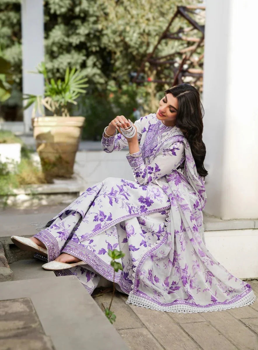 BAROQUE-3PC DHANAK PRINTED EMB SHIRT WITH DHANAK PRINTED DUPATTA AND PRINTED TROUSER