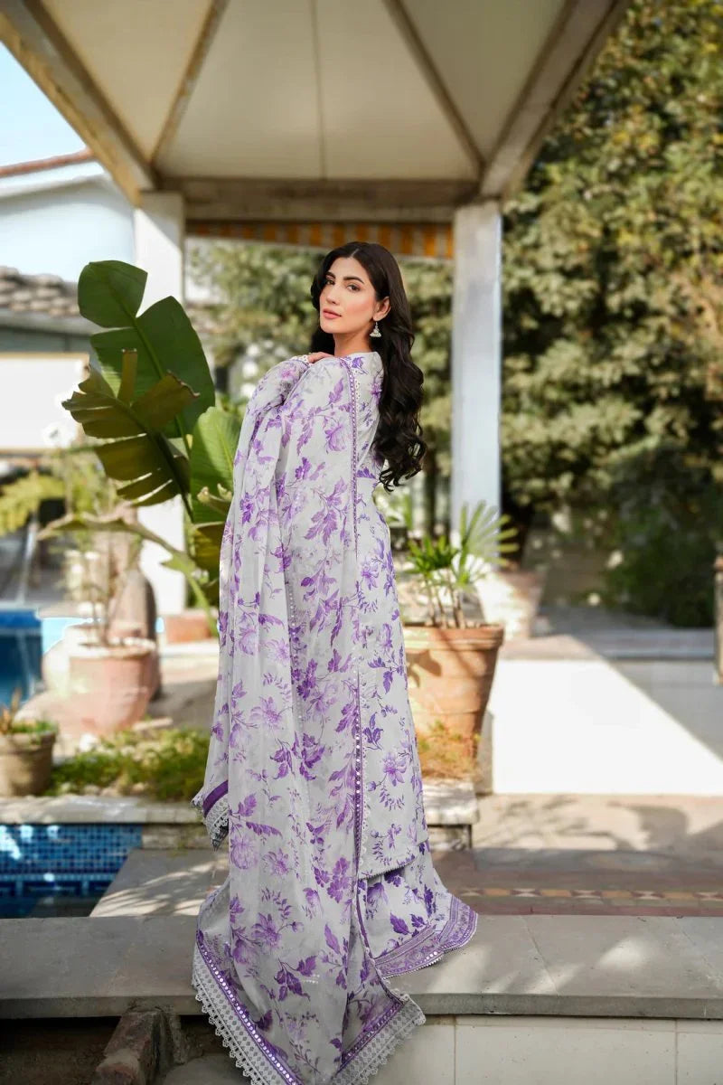 BAROQUE-3PC DHANAK PRINTED EMB SHIRT WITH DHANAK PRINTED DUPATTA AND PRINTED TROUSER