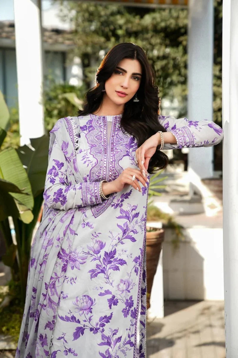 BAROQUE-3PC DHANAK PRINTED EMB SHIRT WITH DHANAK PRINTED DUPATTA AND PRINTED TROUSER