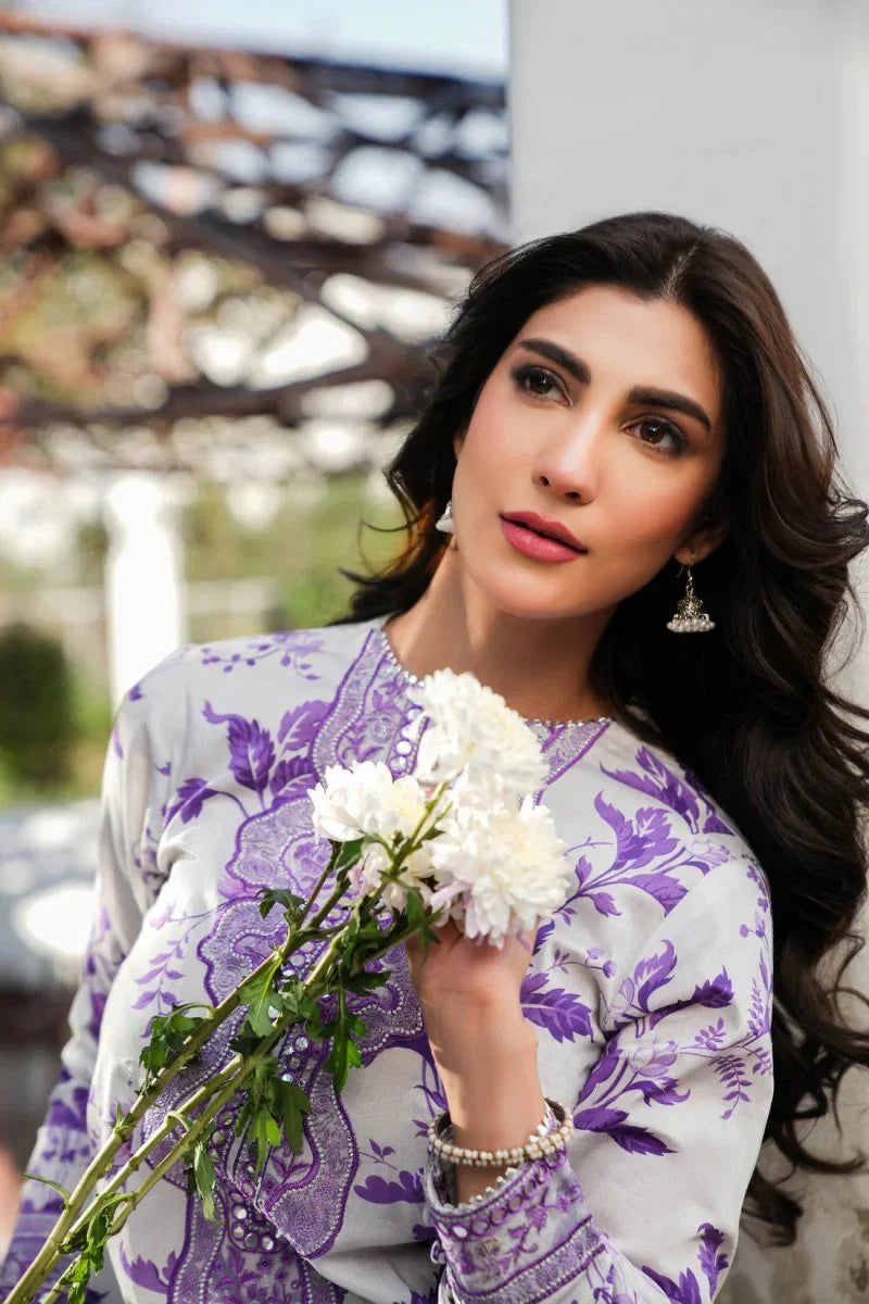 BAROQUE-3PC DHANAK PRINTED EMB SHIRT WITH DHANAK PRINTED DUPATTA AND PRINTED TROUSER