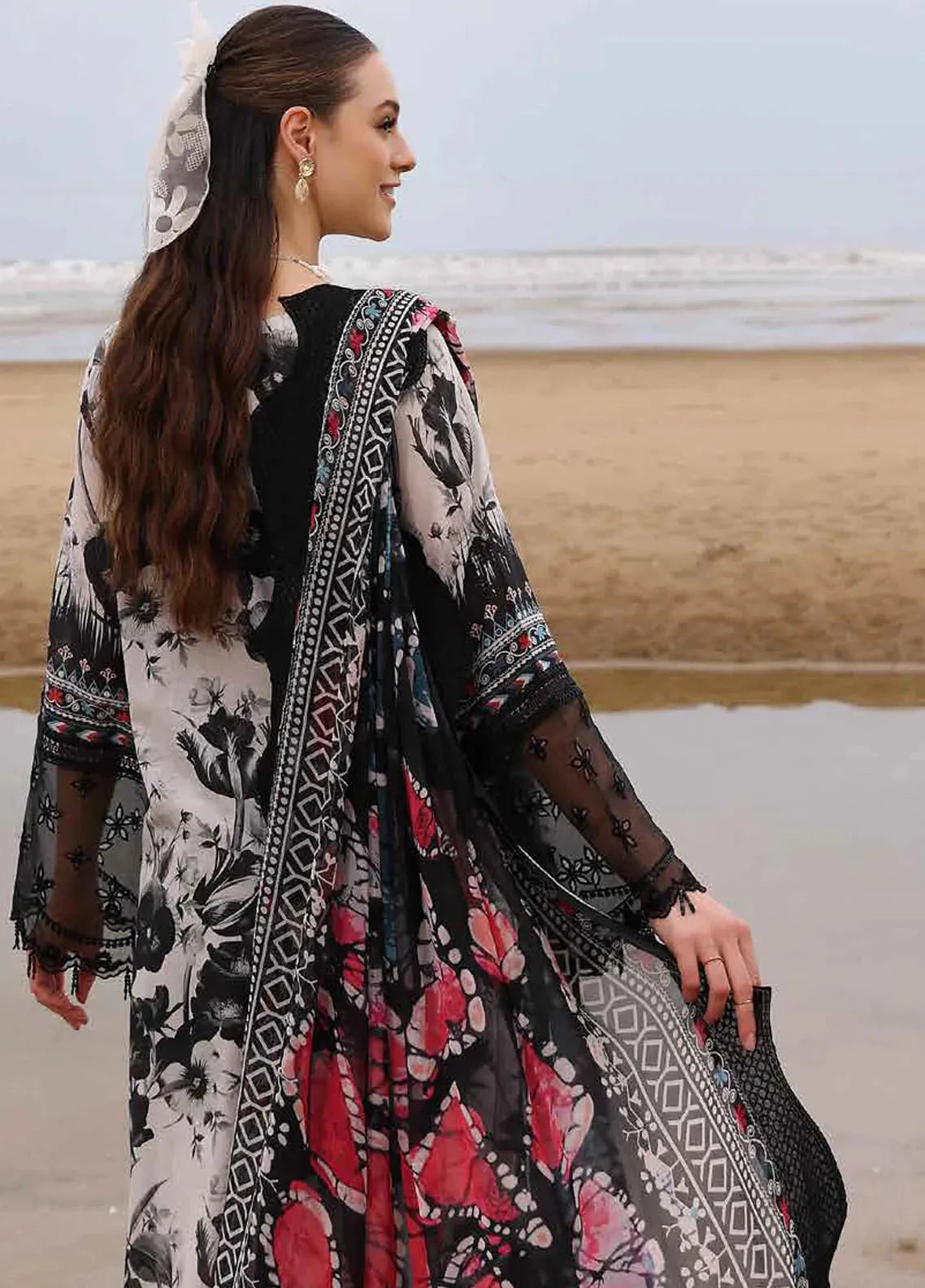 3 Piece Unstitched Digital Printed Embroidered Lawn Suit with Printed Chiffon Dupatta