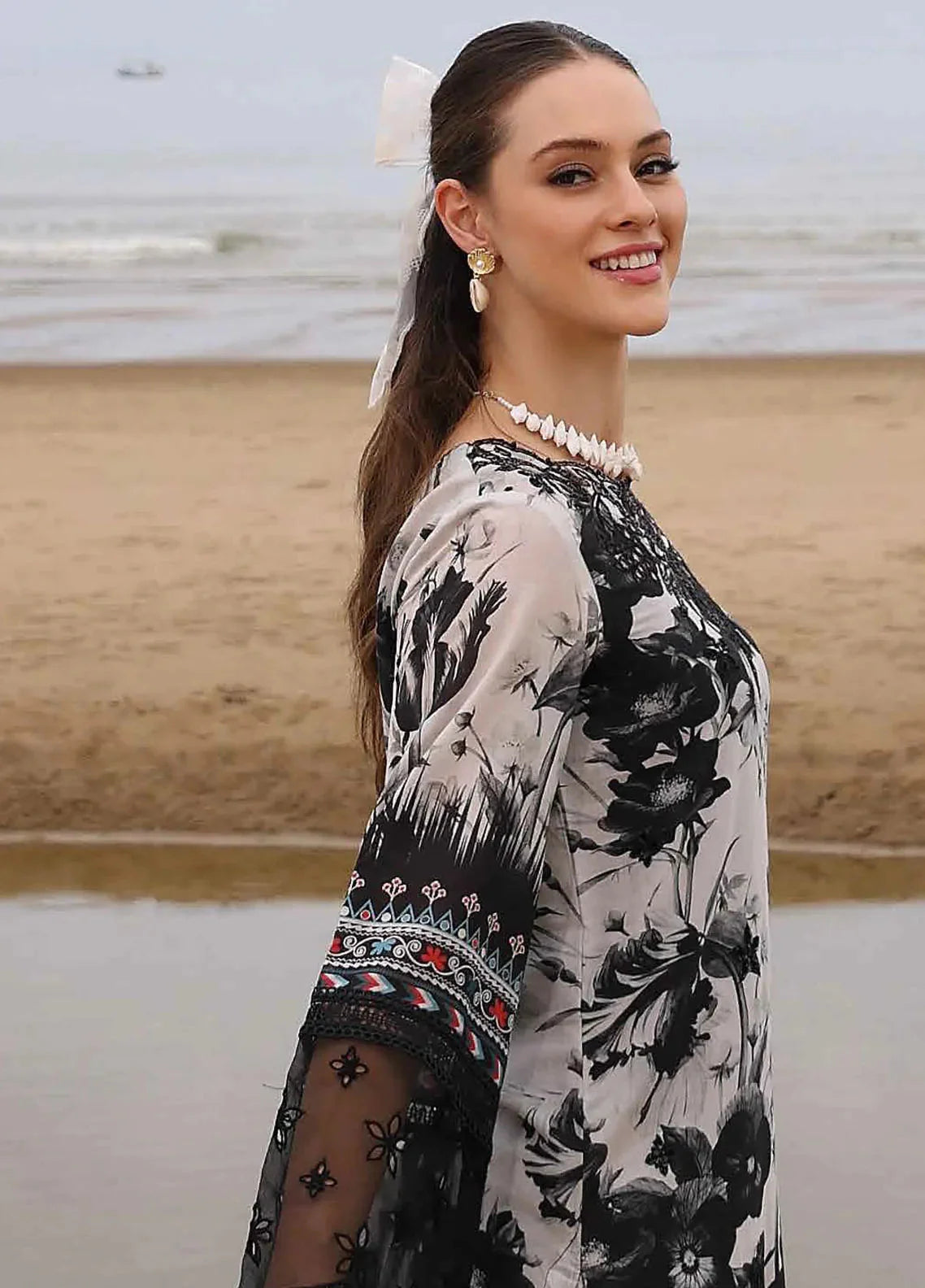 3 Piece Unstitched Digital Printed Embroidered Lawn Suit with Printed Chiffon Dupatta