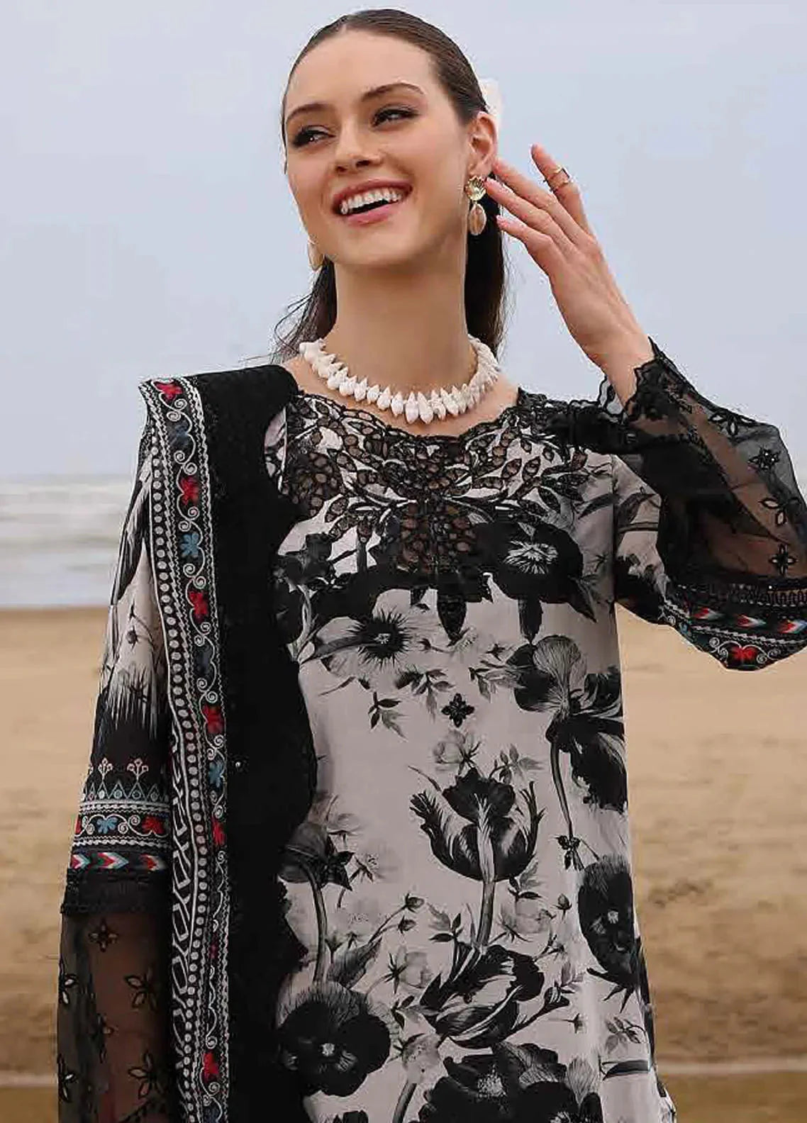 3 Piece Unstitched Digital Printed Embroidered Lawn Suit with Printed Chiffon Dupatta
