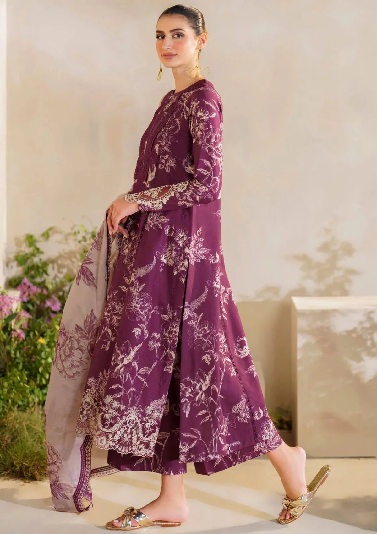 3 Piece Unstitched Digital Printed Embroidered Lawn Suit with Printed Chiffon Dupatta