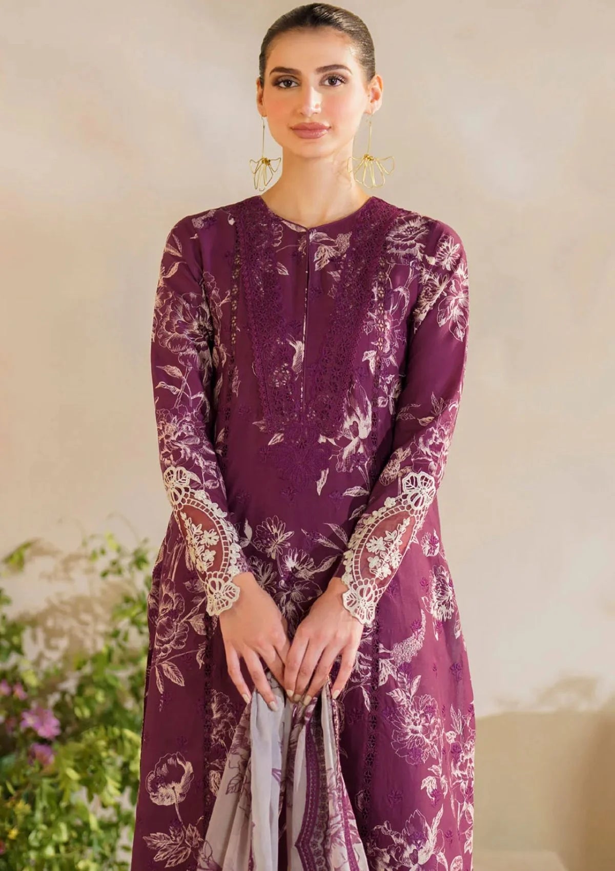 3 Piece Unstitched Digital Printed Embroidered Lawn Suit with Printed Chiffon Dupatta