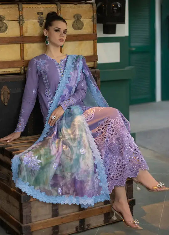 Mushaq - 3PC Chickan Kari Embroidered dhannak Suit.