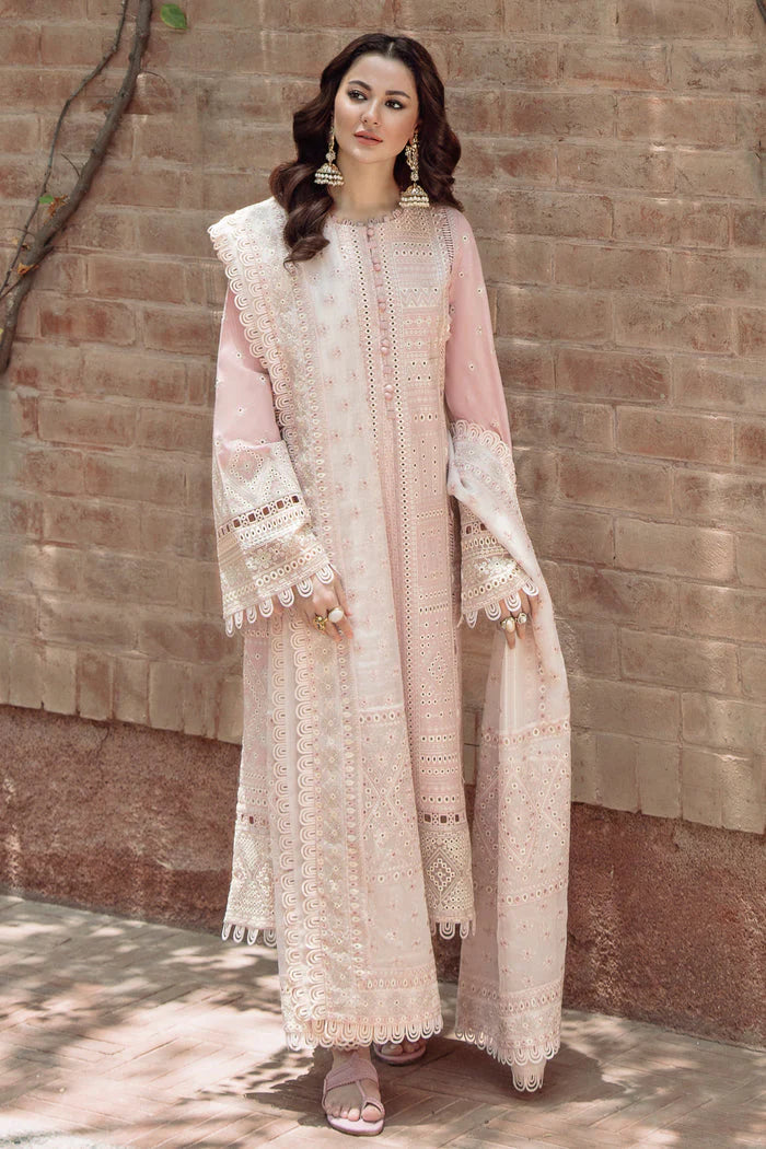JAZMIN-3PC LAWN LASERCUT EMBROIDERED SHIRT WITH MONARK EMBROIDERED DUPATTA AND TROUSER