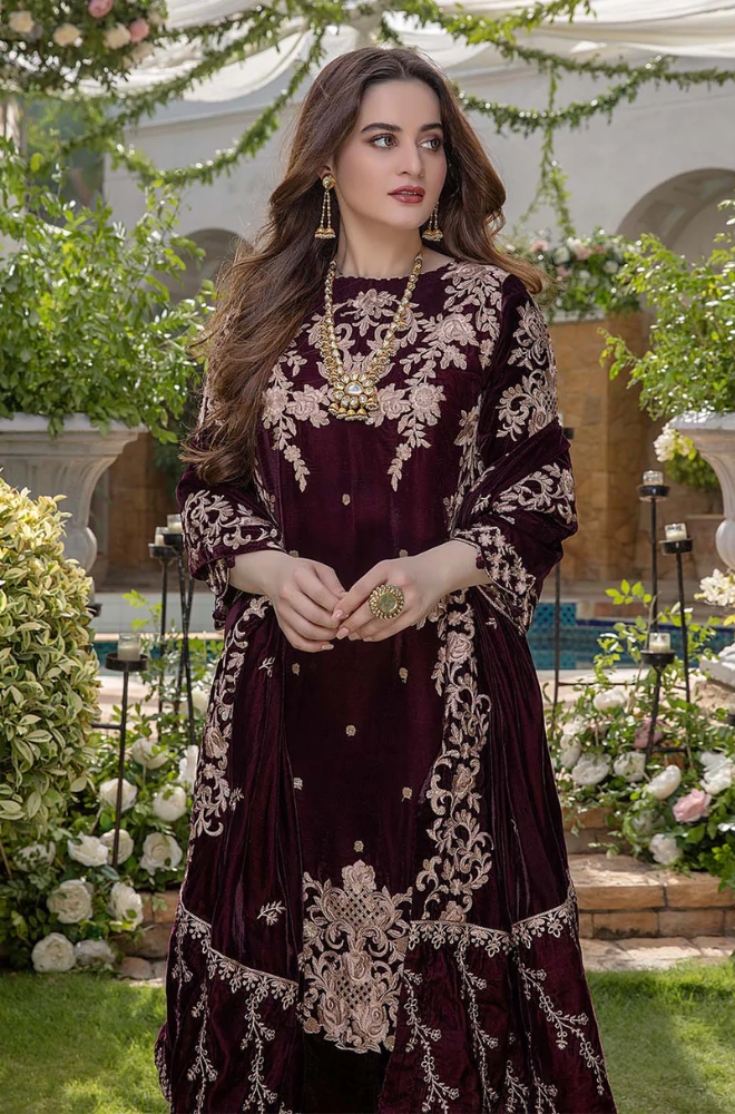 Unstitched Embroidered Velvet 3PCs With Velvet Shawl