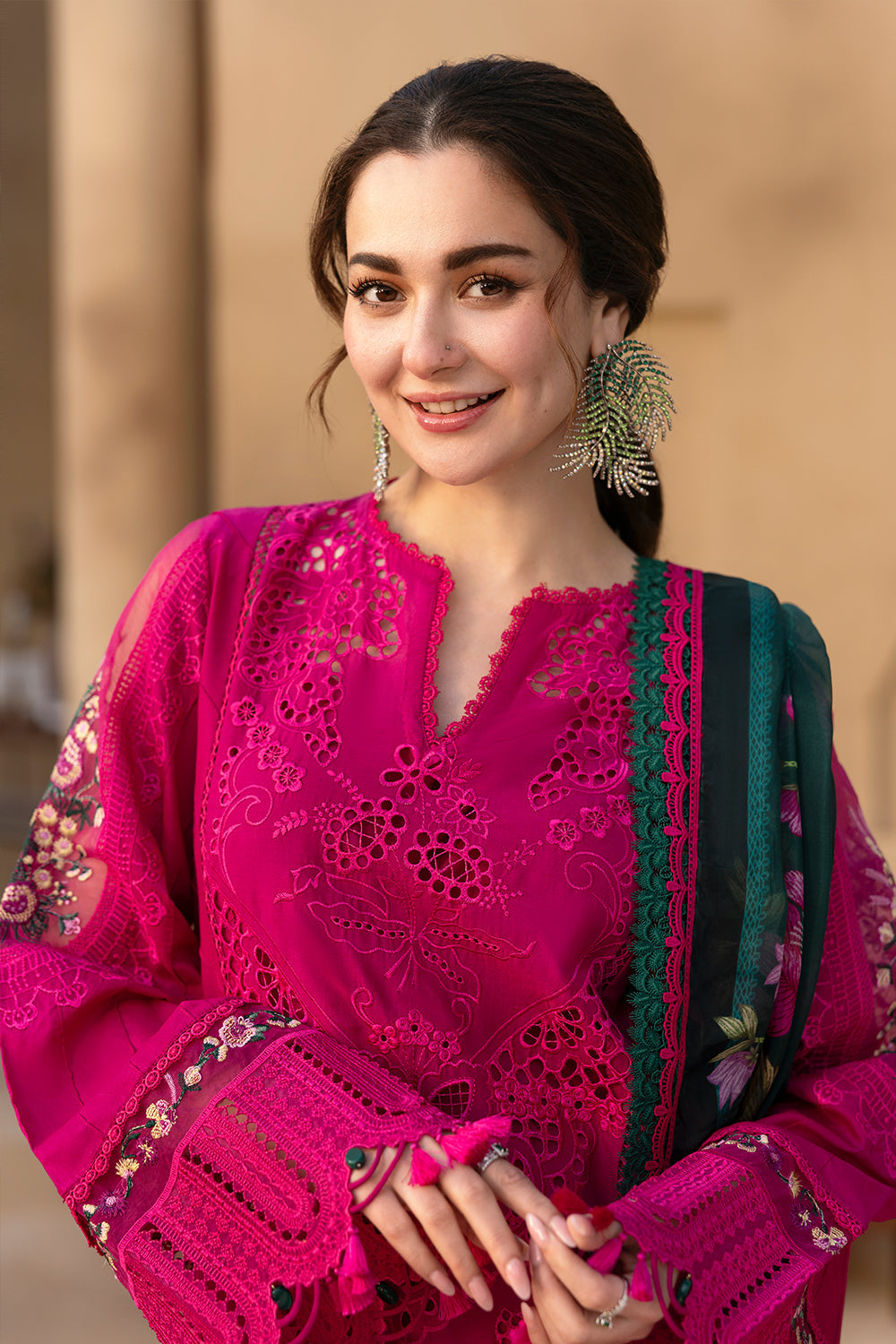 Saira Rizwan 3 Piece Embroidered Dhanak Suit With Printed Shawl