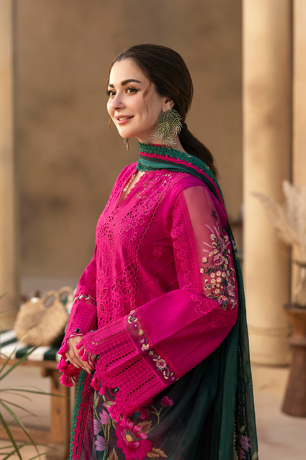 Saira Rizwan 3 Piece Embroidered Dhanak Suit With Printed Shawl