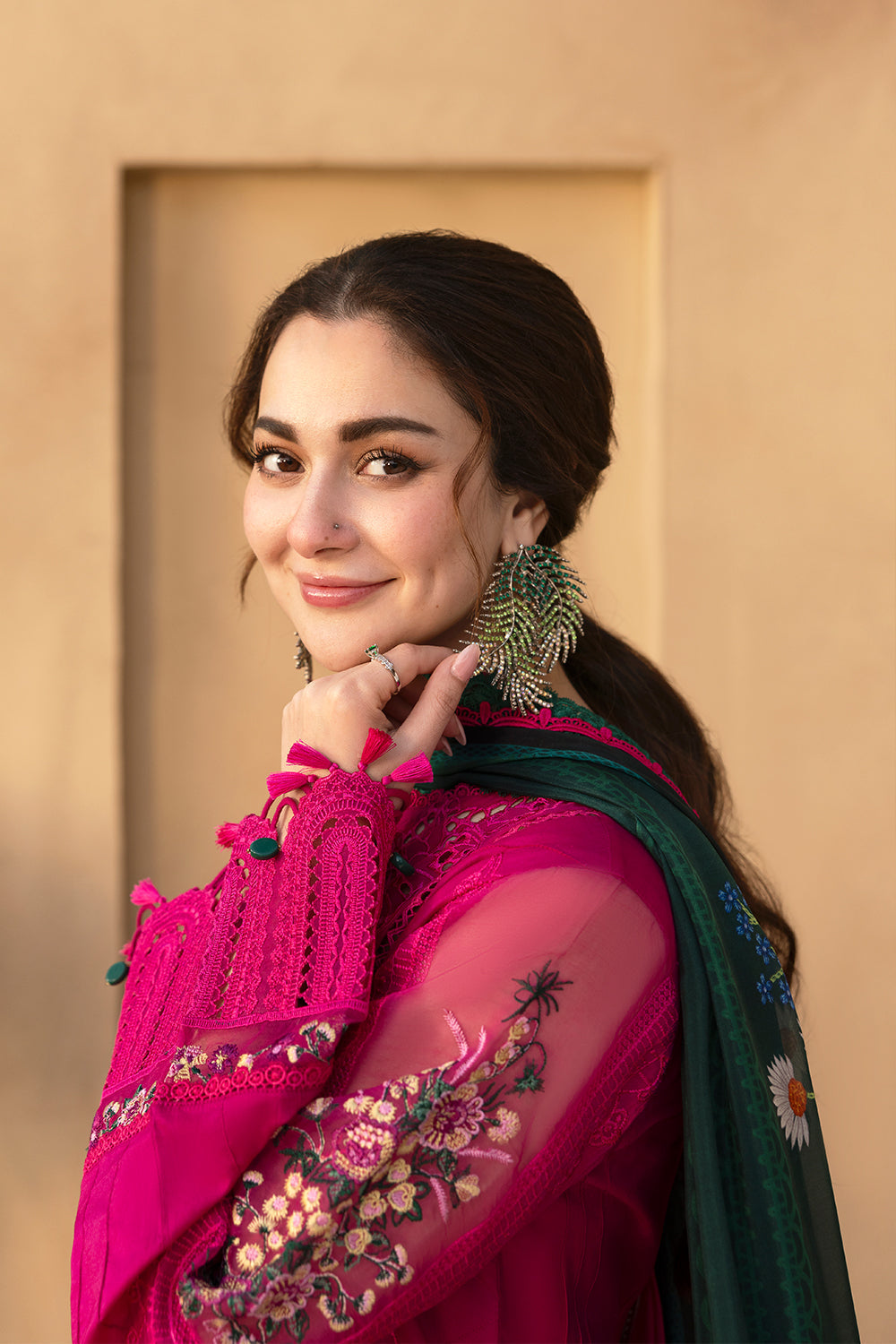 Saira Rizwan 3 Piece Embroidered Dhanak Suit With Printed Shawl