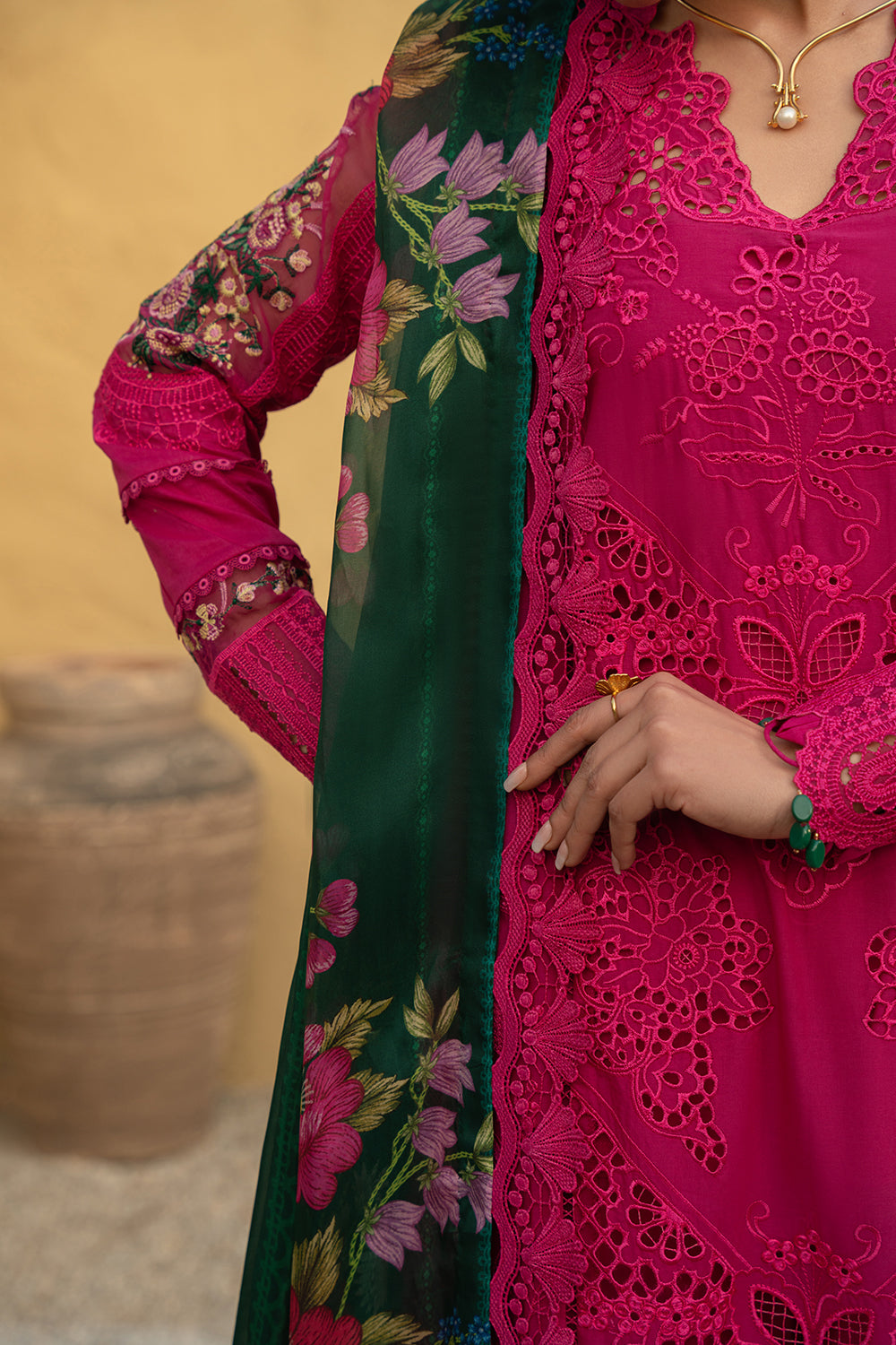 Saira Rizwan 3 Piece Embroidered Dhanak Suit With Printed Shawl