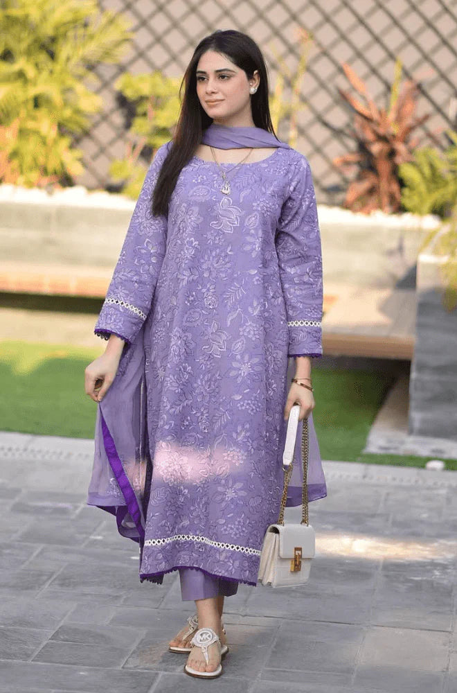 3 Piece Unstitched Heavy Embroidered Pure Lawn Suit with Heavy Embroidered Chiffon Dupatta