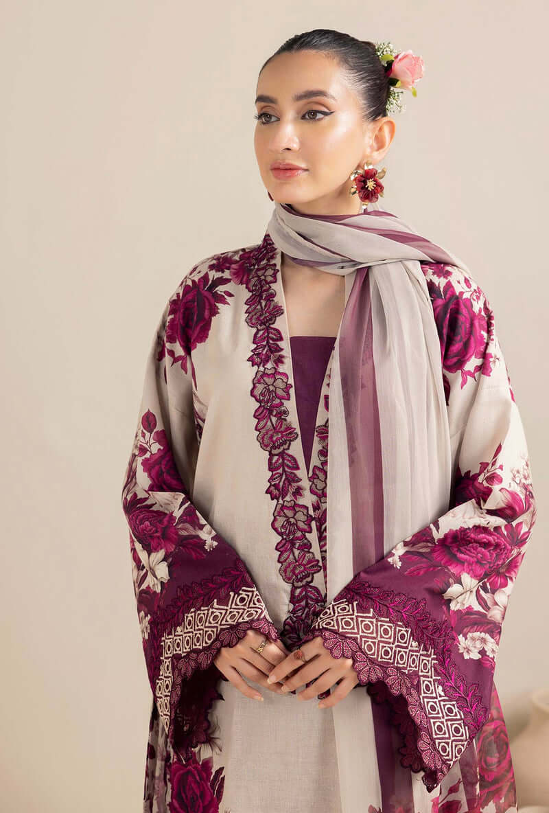 3 Piece Unstitched Digital Printed Embroidered Lawn Suit with Printed Lawn Dupatta