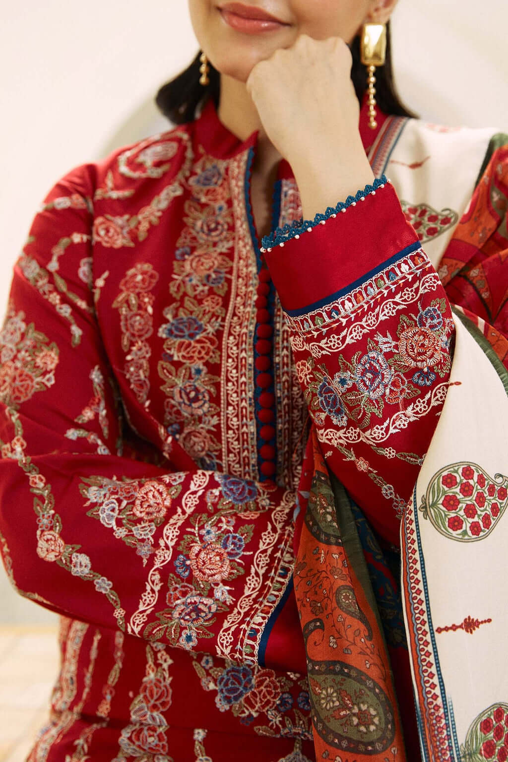 3 Piece Unstitched Heavy Embroidered Pure Lawn Suit with Fine Printed  Lawn Dupatta