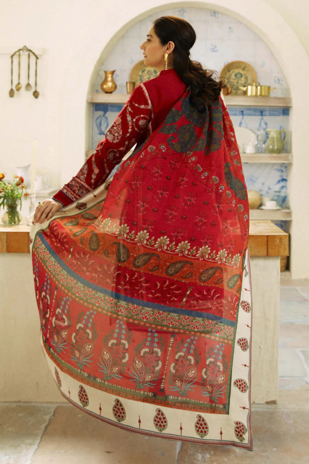 3 Piece Unstitched Heavy Embroidered Pure Lawn Suit with Fine Printed  Lawn Dupatta